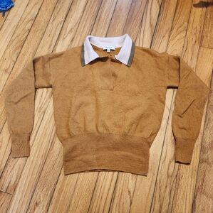 Madewell Merino Wool Colorblock Polo rust orange green pink sweater